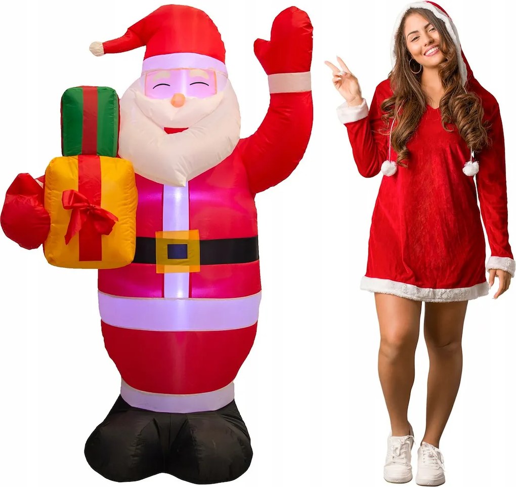 JU Nafukovací Santa s LED osvetlením, 150 cm, napájaný zo siete, na vonkajšie použitie