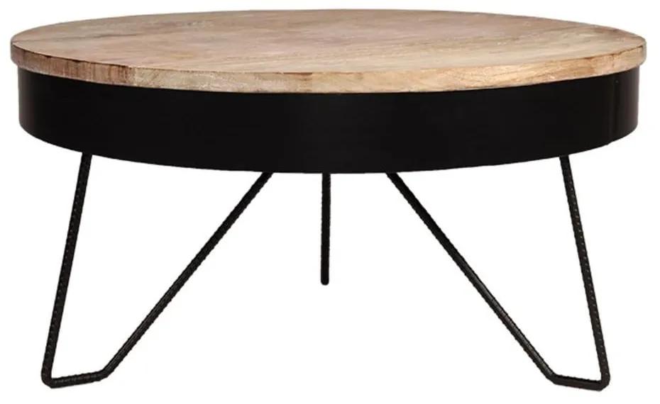 Čierny odkladací stolík s doskou z mangového dreva LABEL51 Saran, ⌀ 80 cm