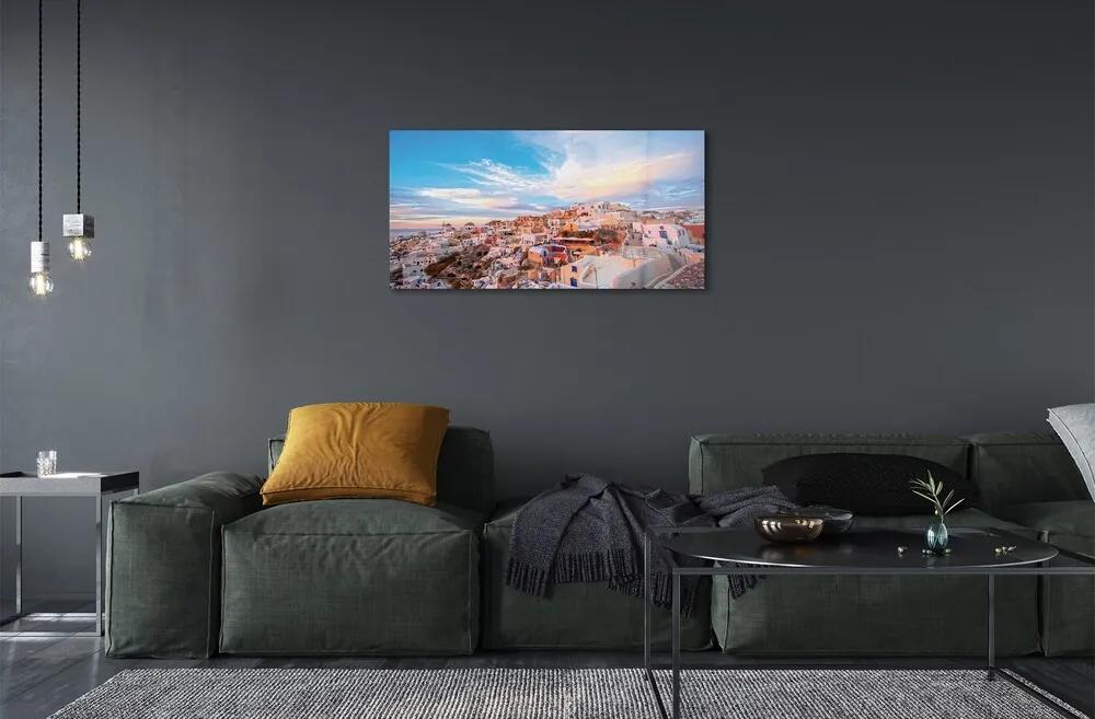 Sklenený obraz Grécko panorámu mesta západ slnka 100x50 cm