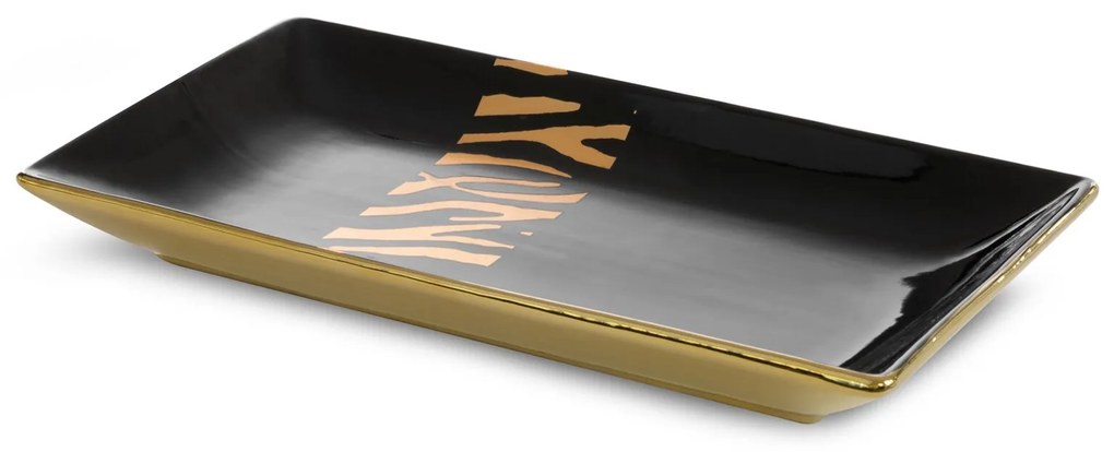 DEKORAČNÝ KERAMICKÝ TANIER SELENA (01) 35X20X7 CM ČIERNY