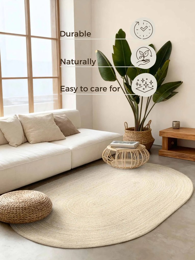 Hanse Home, Kusový koberec Jute Braided 106007 Ivory ovál, 160x230 ovál, béžová, chodba / predsieň