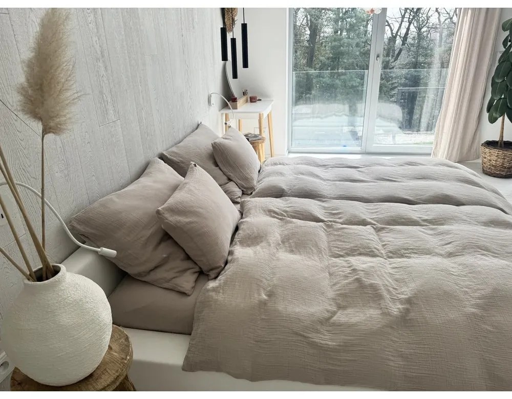 Béžové mušelínové obliečky na jednolôžko 140x200 cm Plain Muslin – Butter Kings