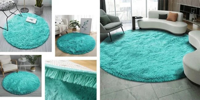Protišmykový koberec SHAGGY modrý kruh