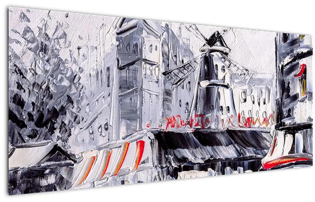 Obraz - Ulica v Paríži, olejomaľba (120x50 cm)