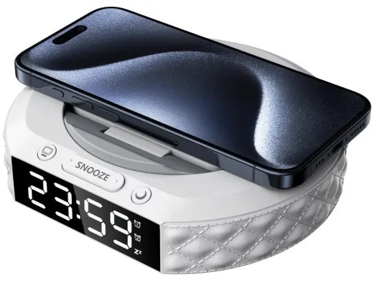 Immax 08983L - Budík s LCD a bezdrôtovou Qi nabíjačkou 27W/9V biely