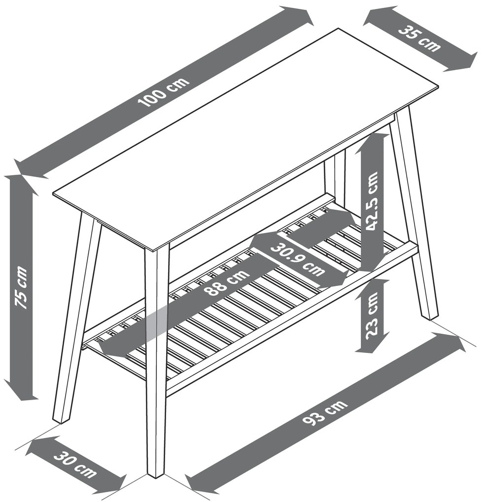 Konzolový stolík s 2 odkladacími plochami z jaseňového dreva