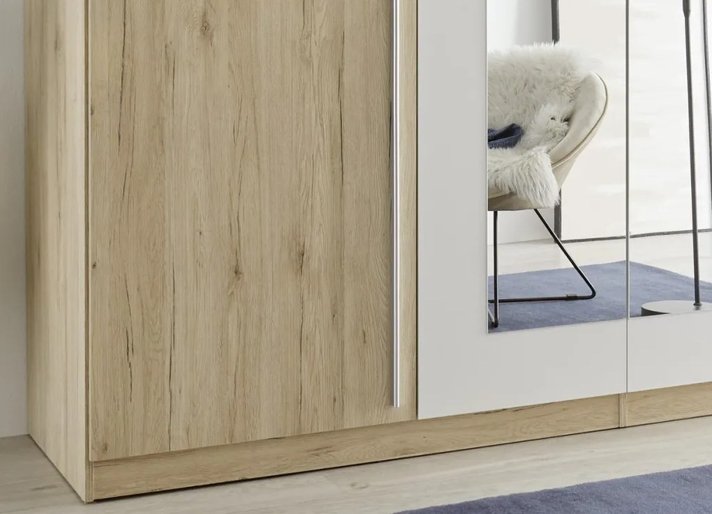 Šatníková skriňa so zrkadlom Cano, 228 cm, dub san remo/biela