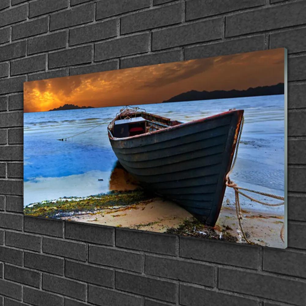 Skleneny obraz Loď more pobrežie pláž 140x70 cm