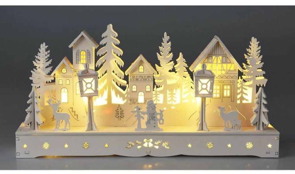 LED Zimná krajina biela, 10x LED, 30 cm, 2x AA