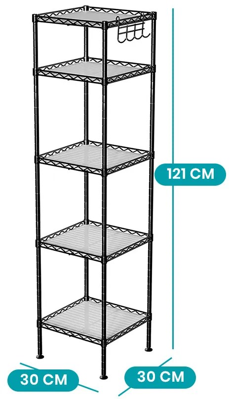 5-poschodový kúpeľňový stojan 30x30x121cm