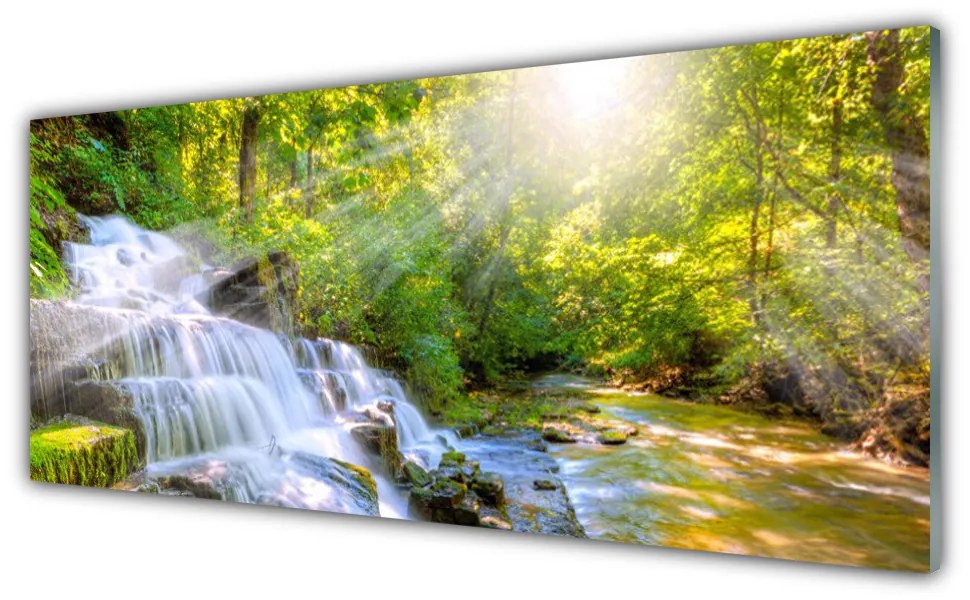 Obraz na akrylátovom skle Vodopád les príroda 125x50 cm