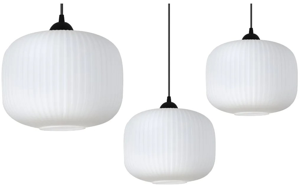 Závesné svietidlo Riffle 3, 1x biele sklenené tienidlo, b