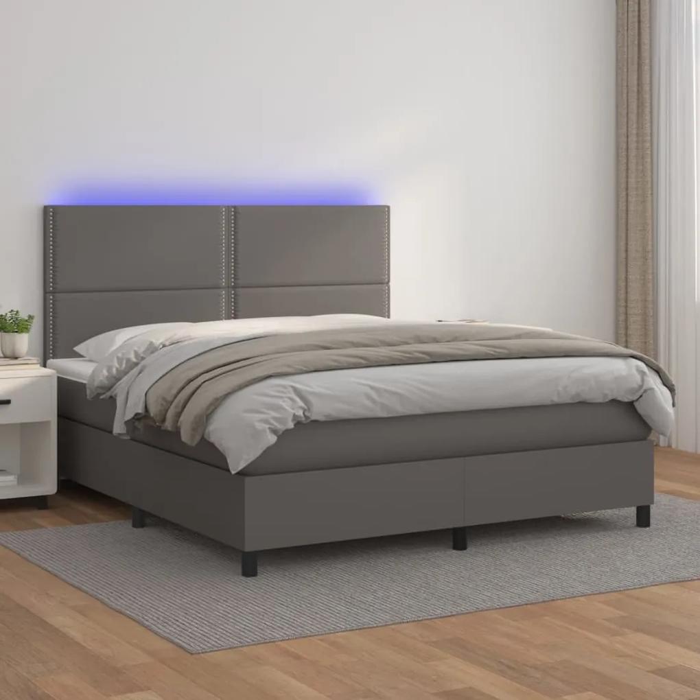 Boxspring posteľ s matracom a LED sivá 160x200 cm umelá koža 3135895