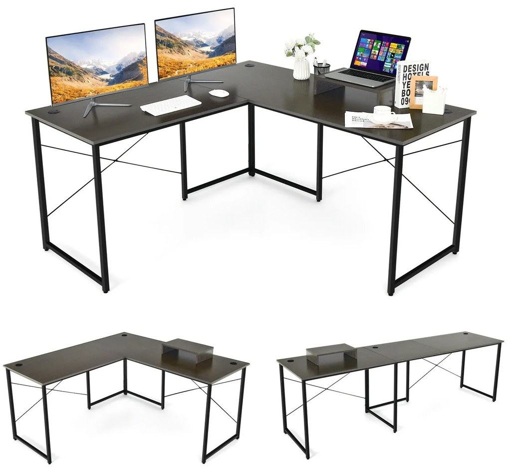 Počítačový stôl, L tvar, 240 cm | rustikálna hnedá