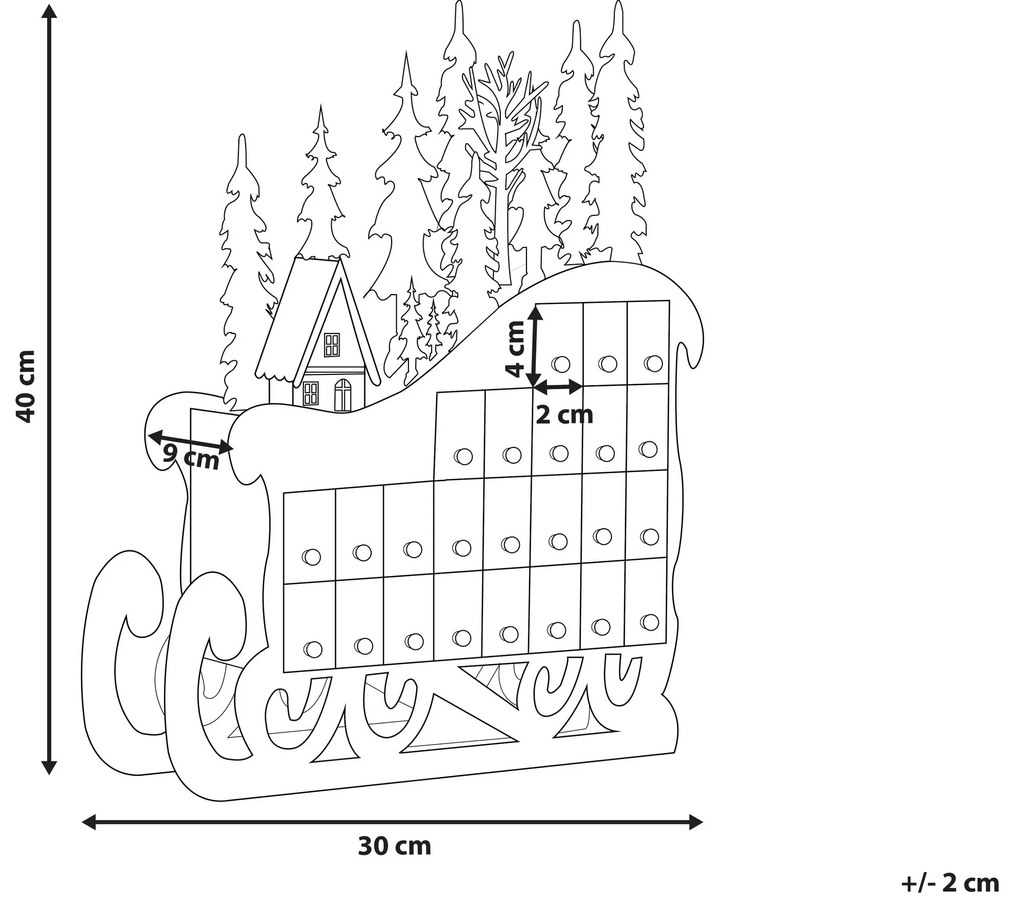 LED dekorácia sane a adventný kalendár svetlé drevo IMPALA Beliani
