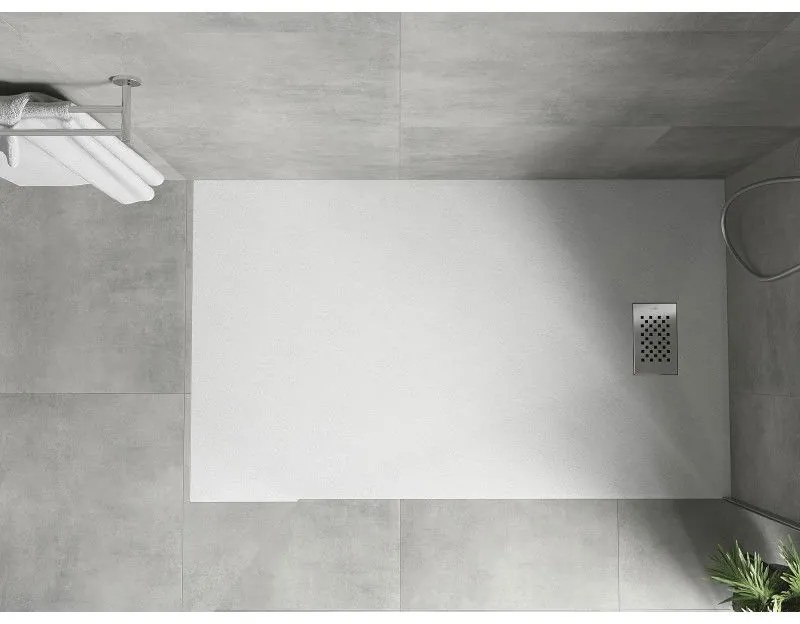 Mexen Hugo, obdĺžniková sprchová vanička SMC 140 x 90 cm, biela, oceľová krytka, 42109014-X