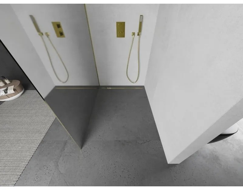 Mexen Kioto L, sprchová zástena Walk-In 90 x 200 cm, 8mm sklo vzor zrkadlo, zlatý lesklý profil,800-090-103-50-50