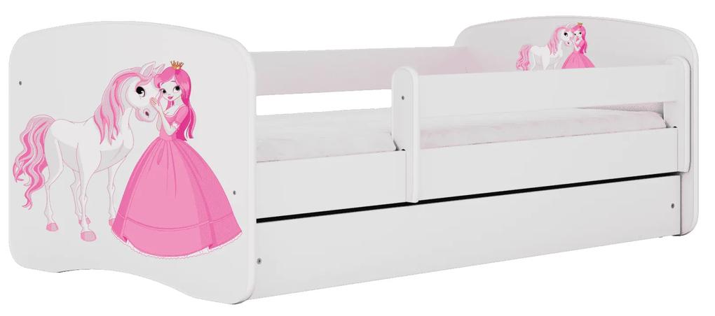 Letoss Detská posteľ BABY DREAMS 160/80- Princezná a koník Biela S matracom S uložným priestorom