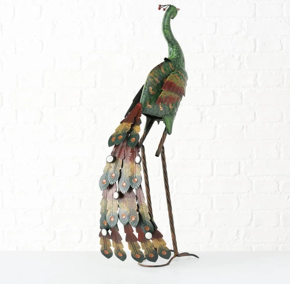 Záhradná kovová figúrka Peafowl Duo, 78 cm, zelená/modrá