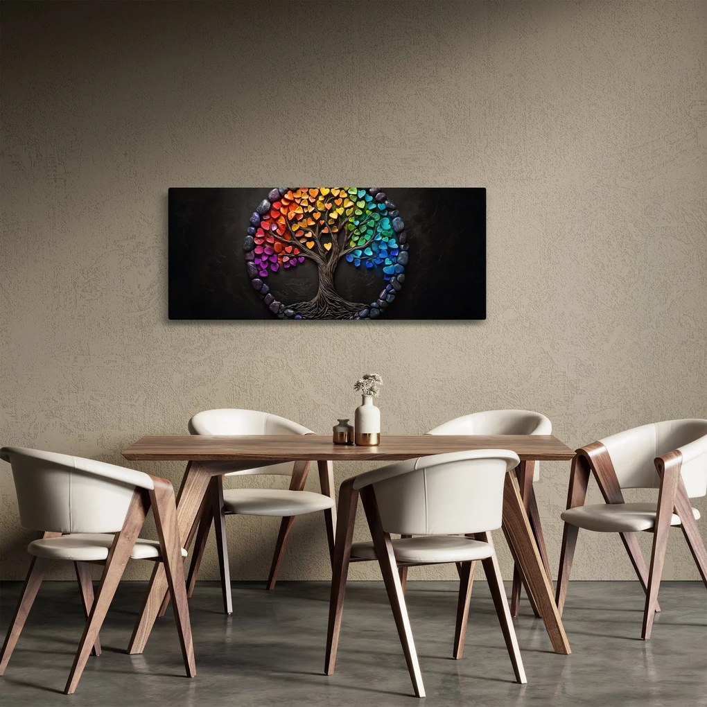 Obraz – Strom plný farebných sŕdc (120x50 cm)