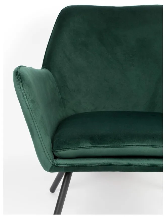 Tmavozelené zamatové kreslo White Label Bon