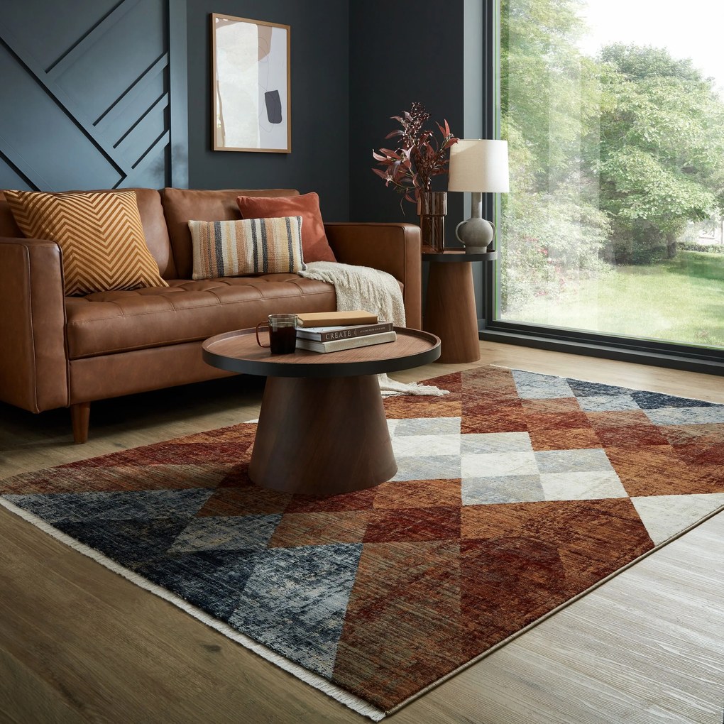 Flair Rugs, Kusový koberec Cooper Bradley Geo Red, 80x150, hnedá, obývacia izba