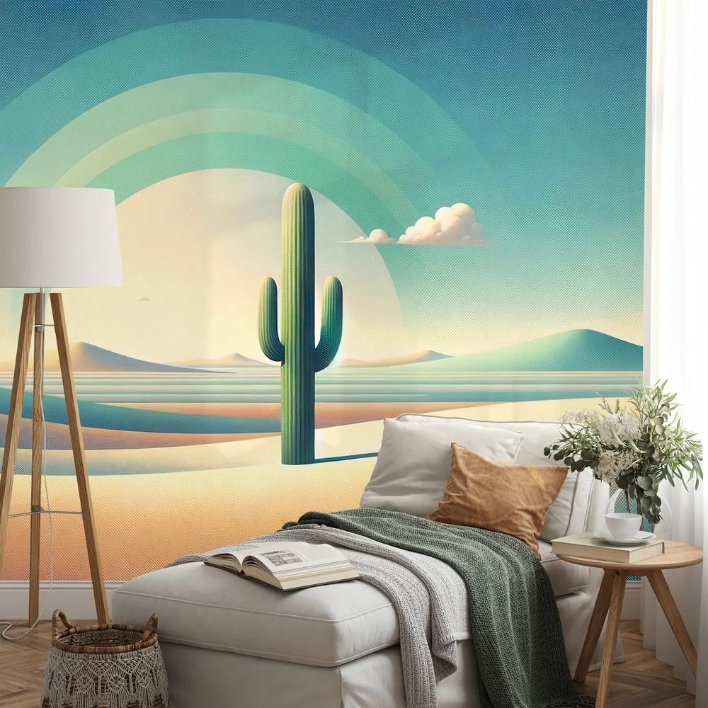 Tapeta pastelová púšť s kaktusom
