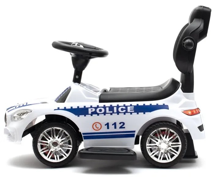 Detské odrážadlo so zvukom a vodiacou tyčou Baby Mix POLICE biele