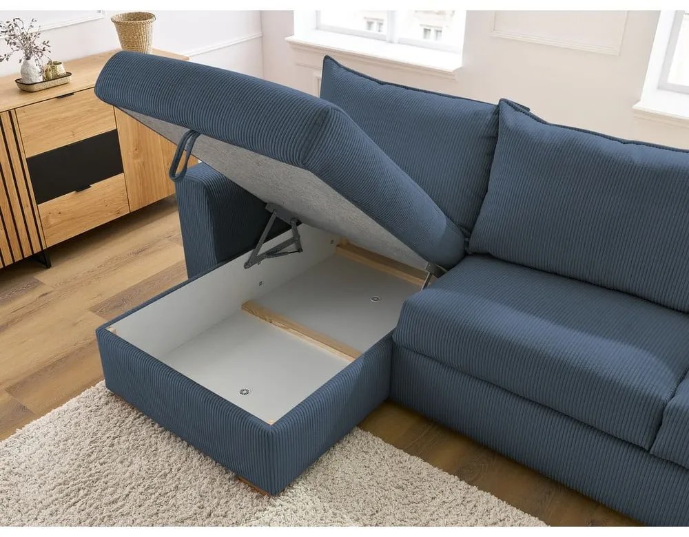 Tmavomodrá menčestrová rozkladacia rohová pohovka (variabilná) Augustin – Bobochic Paris