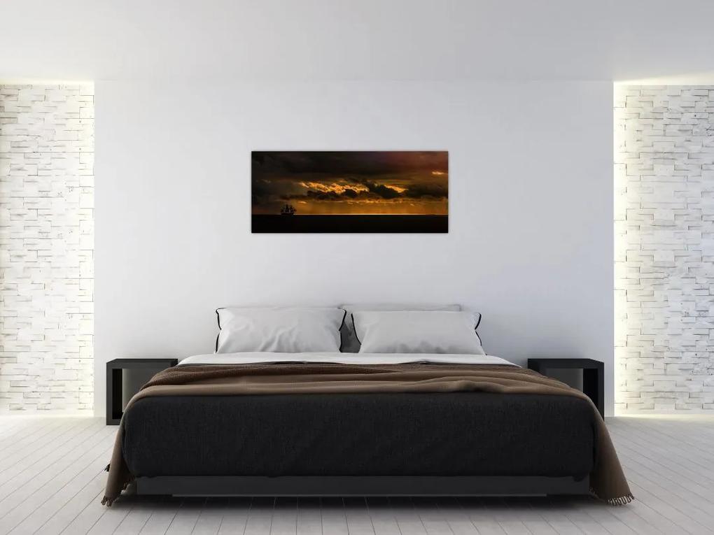Obraz plachetnice pri západe slnka (120x50 cm)