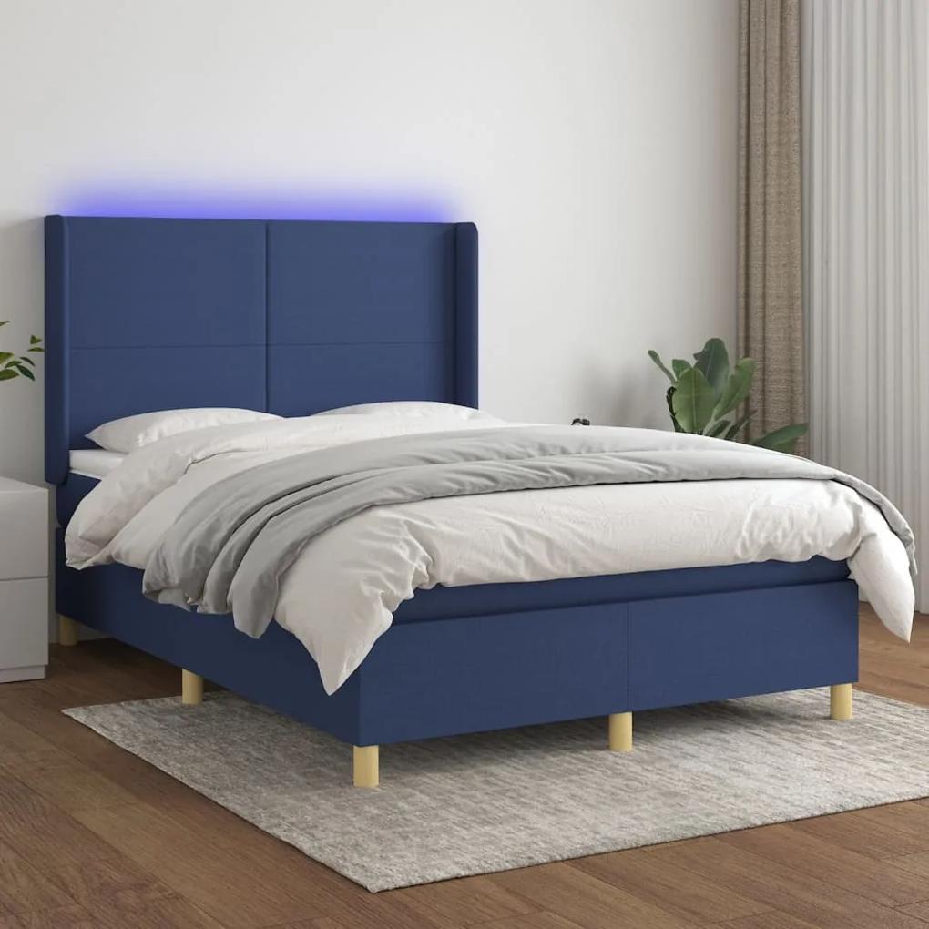 Posteľ boxsping s matracom a LED modrá 140x190 cm látka 3138715