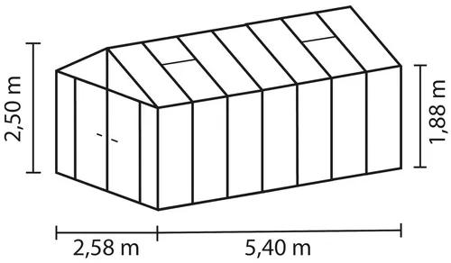 Skleník Vitavia Zeus Comfort 13800 polykarbonát 16 mm 258,4x539,6 cm čierny vr. podlahového rámu