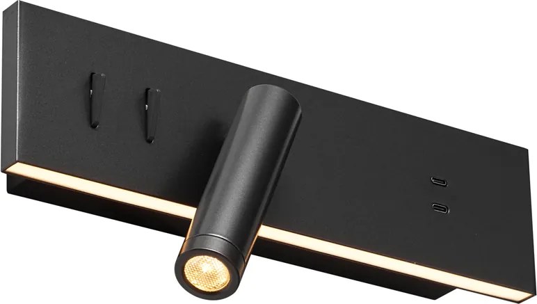 Sada 2 moderných nástenných svietidiel čierna nastaviteľná s USB-C vr. LED - Modric