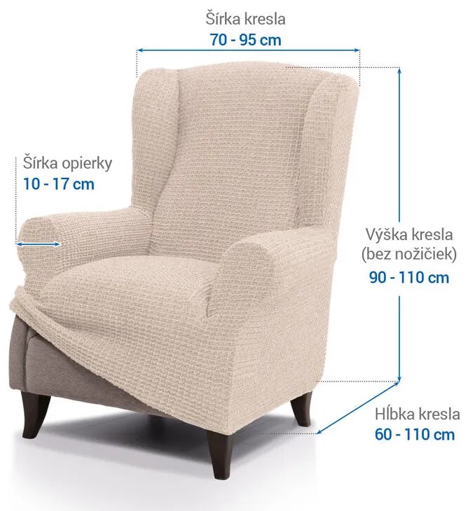 Super strečové poťahy RUBINIA smotanová kreslo ušiak (š. 70 - 95 cm)
