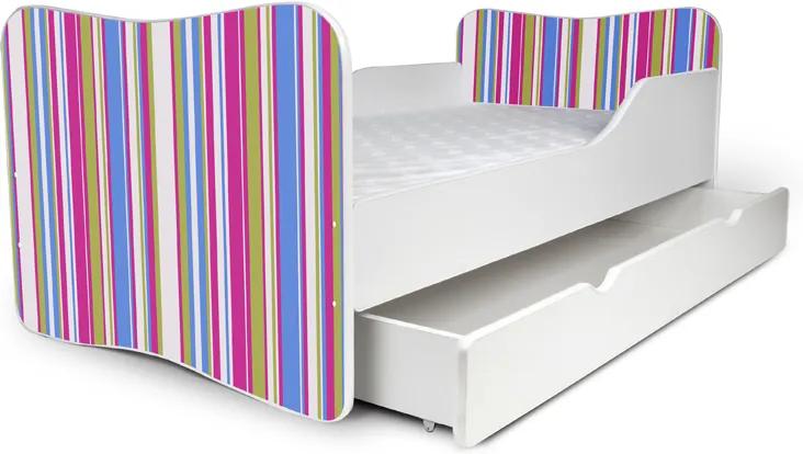 MAXMAX Detská posteľ so zásuvkou ružové prúžky + matrac ZADARMO