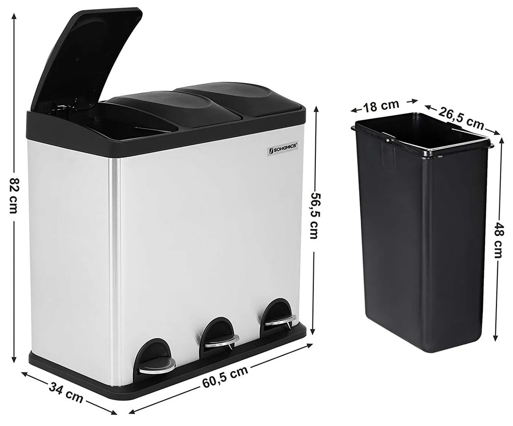 Odpadkový kôš 3 x 18 l strieborno-čierny