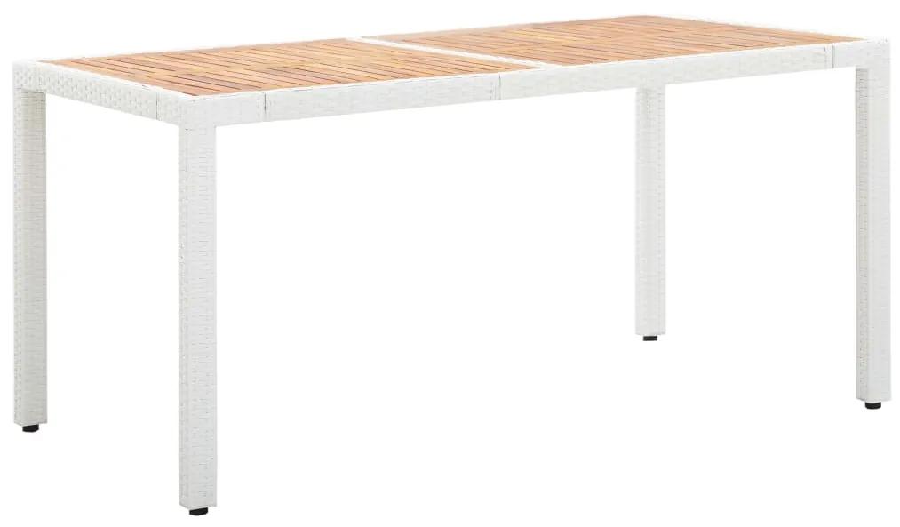 Záhradný stôl biely 150x90x75 cm polyratan a akáciový masív