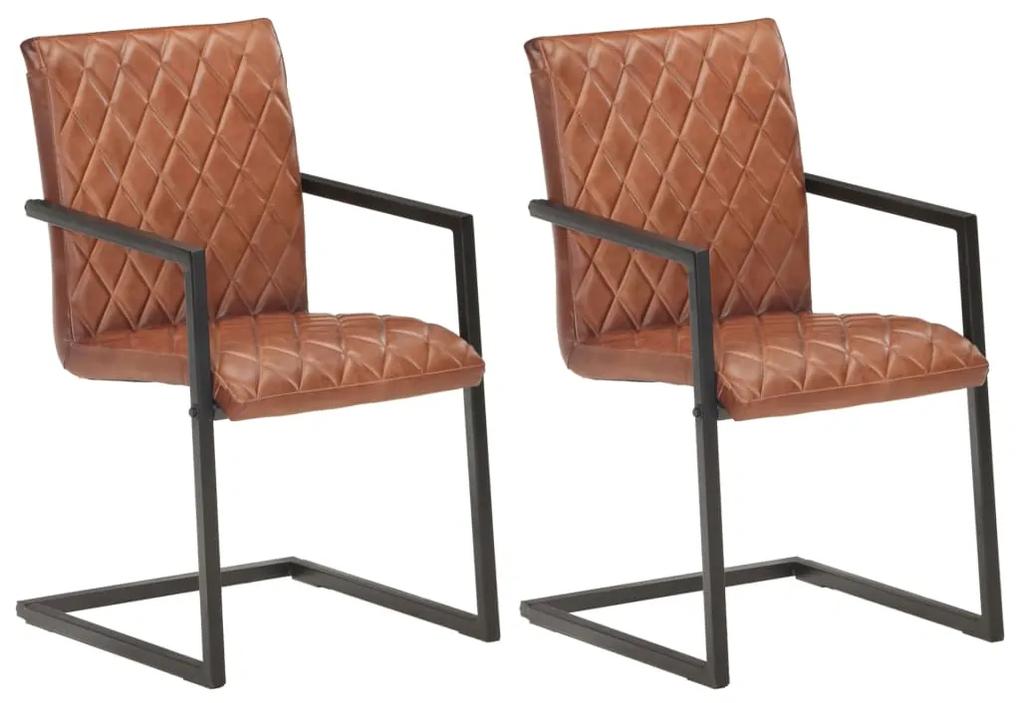 Jedálenské stoličky, perová kostra 2 ks, hnedé, pravá koža 321843
