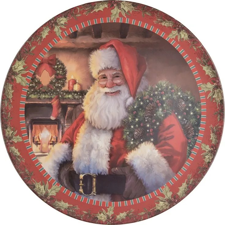 Vianočný plastový okrúhly servírovací podnos/tanier Santa Claus - Ø 40*1 cm