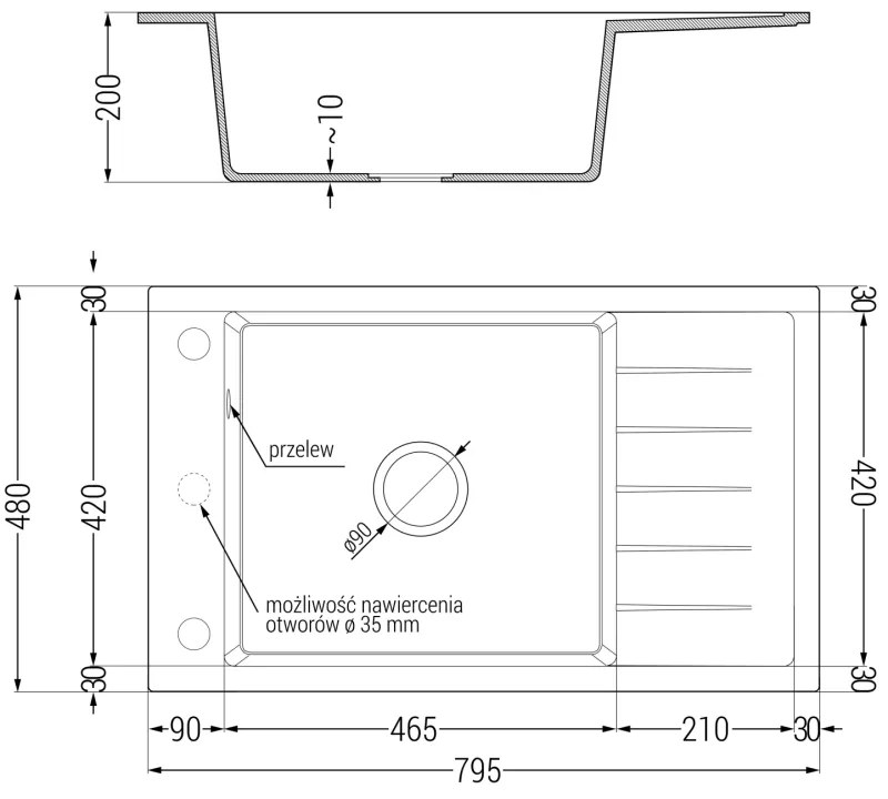 Mexen Elias, granitový drez 795x480x200 mm, 1-komorový a drezová batéria Carla, biela, 6511-20-670700-00