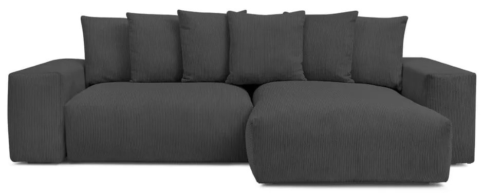 Tmavosivá menčestrová rozkladacia/s úložným priestorom rohová pohovka Voltaire – Bobochic Paris