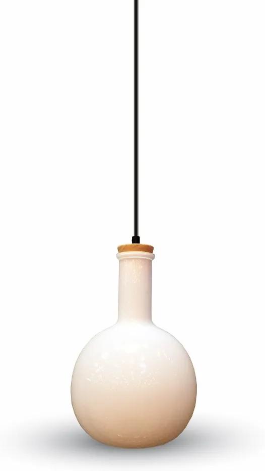 LED Solution Sklenený biely luster s dreveným koncom 3759