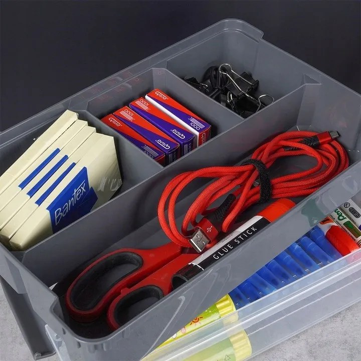 Organizér, úložný box 2v1, multifunkčný, sivý STORMAX - 6l, 35 x 23 x 11 cm