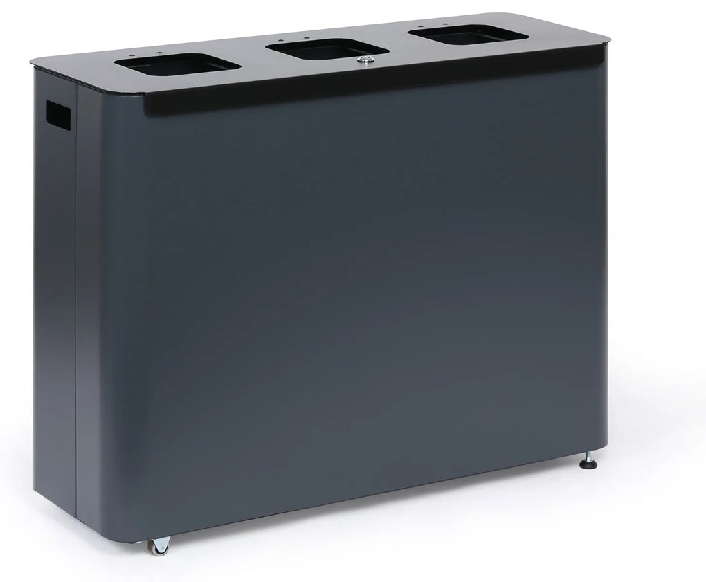 Odpadkový kôš na triedený odpad, 3 x 60 l, lakovaný sivý