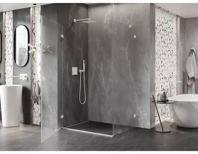 Mexen Lunar-B, výklopný sprchový kút ľavý 90 x 70 cm, 8mm číre sklo, biely profil, 832-090-070-20-00-L