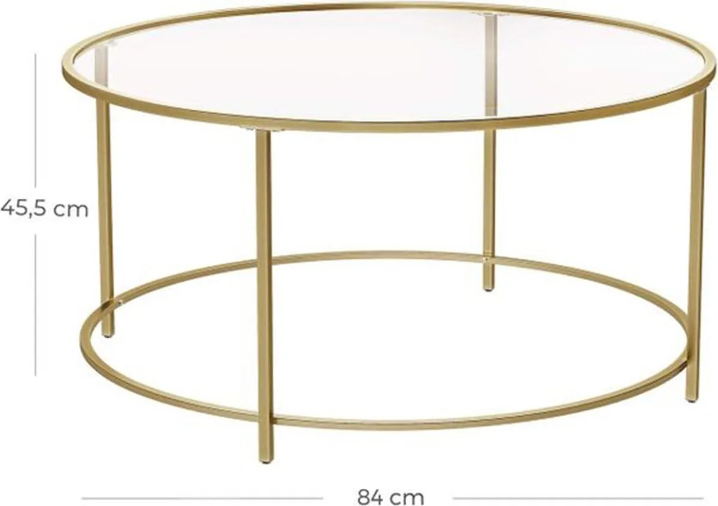 Sklenený konferenčný stolík, okrúhly stolík, farba zlatá