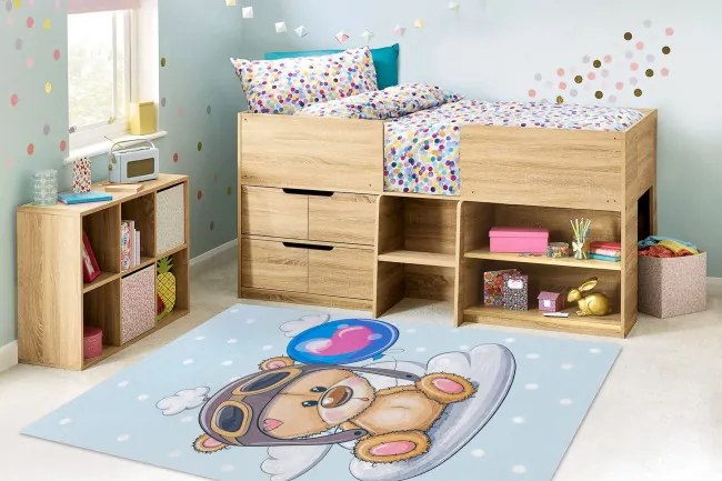 Detský koberec protišmykový BAMBINO 43030 Medvedík, modrý / hnedý