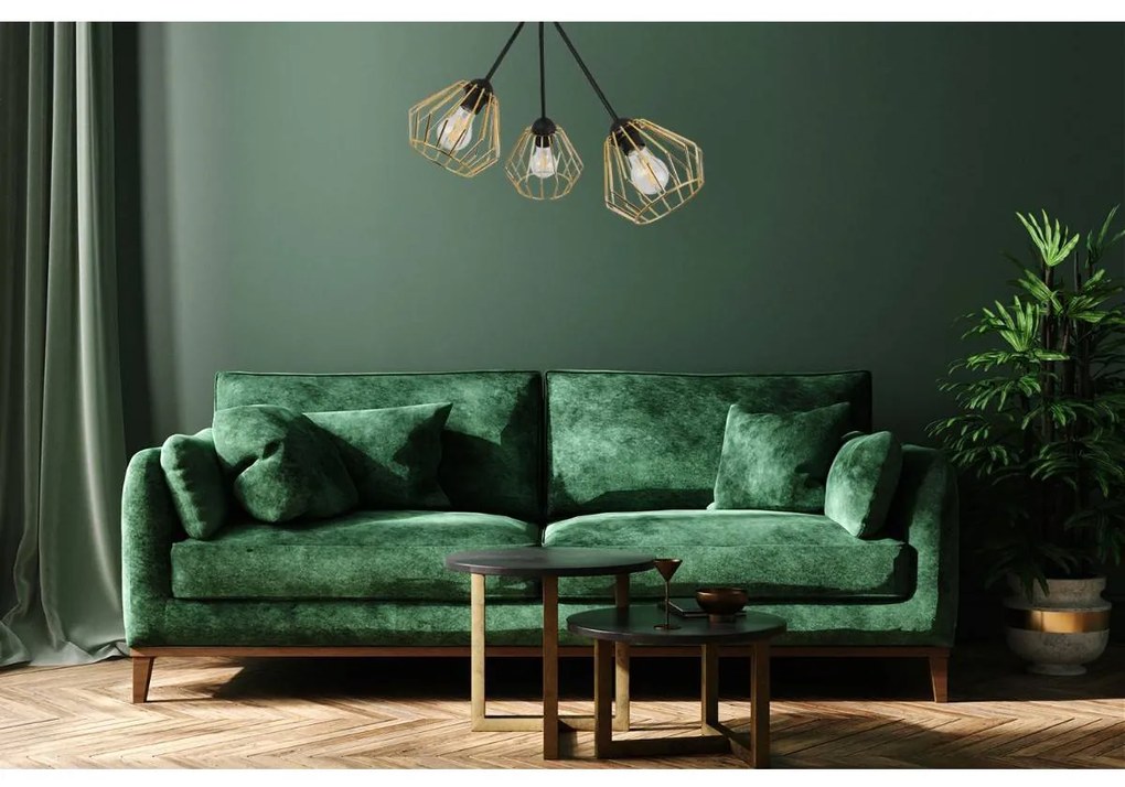 Stropné svietidlo Nuvola Trio, 3x zlaté drôtené tienidlo