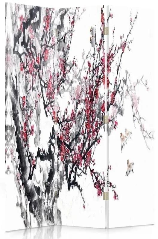 Ozdobný paraván Japonské třešňové květy - 110x170 cm, trojdielny, obojstranný paraván 360°