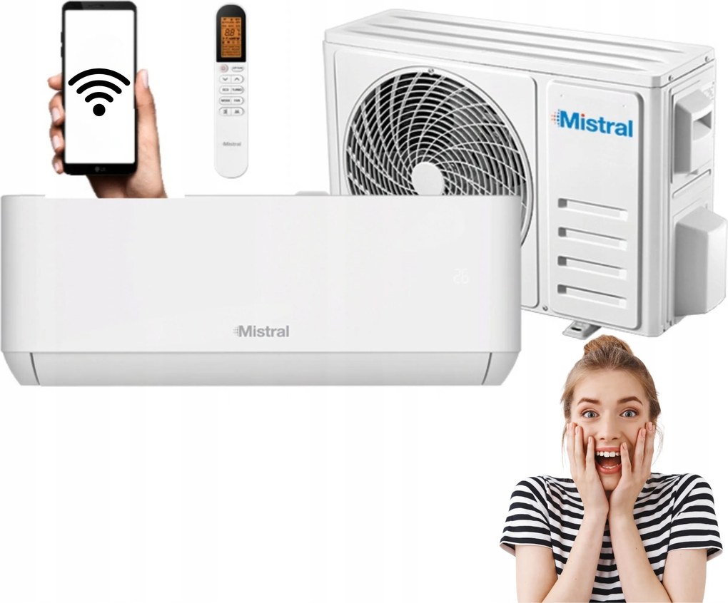 Klimatizátor Mistral 3,5 kW WiFi 40 m2 ohrievač Domáca Klimatizácia Na Stenu